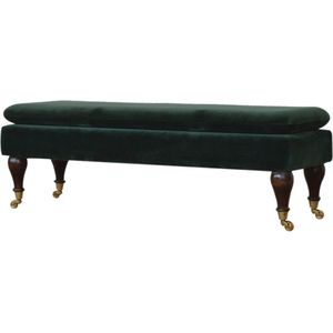 Artisan Furniture - Smaragdgroene fluwelen bankje met castor poten - 40120x36 cm