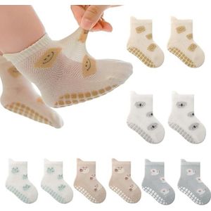 Antislipsokken voor baby's en peuters - 5 paar -S- trainingssokken - dierenpatronen - babyvloersokken - peutersokken voor binnen - herfst en winter - ademende antislipsokken voor kinderen - peutersokken - schattige dierensokken