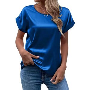 Blauw Shirt Dames Design - Satijn Look - Glimmend - T-shirt - Glanzend