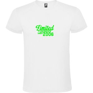 Wit T-Shirt met “Limited sinds 2006 “ Afbeelding Neon Groen Size M