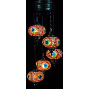 Turkse Lamp Hanglamp Mozaïek Marokkaanse Oosters Handgemaakt Kroonluchter Multicolour ster 5 bollen