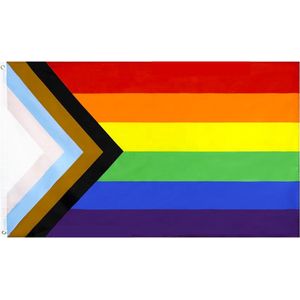 Progress Vlag - 90x150cm - Regenboogvlag - Pride Vlag - Transgender - Gay Pride - Regenboog Vlag