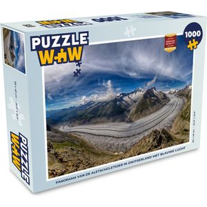 Puzzel Panorama van de Aletschgletsjer in Zwitserland met blauwe lucht - Legpuzzel - Puzzel 1000 stukjes volwassenen