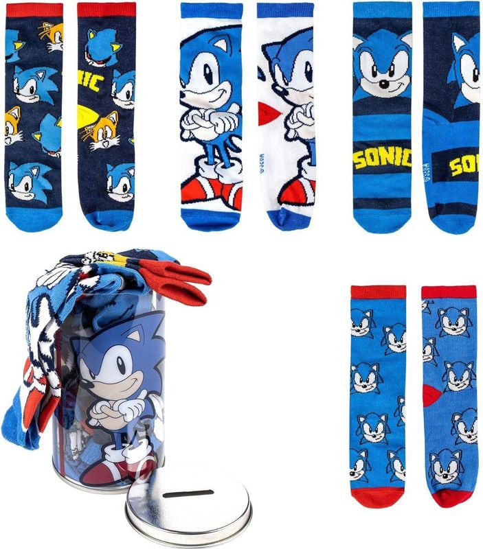 Sonic the Hedgehog - Sokken in Spaarpot - 4 Paar Sokken - Jongens en Meisjes