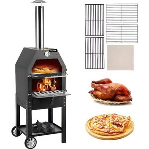 De Fleur - Luxe BBQ - Pizza oven - 2-in-1 - Houtoven - Pizzasteen - Houtskool BBQ - 45.8x46.4x141.8 cm