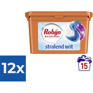 Robijn Wascapsules - 3-in-1 - Stralend Wit - 15 Stuks - Voordeelverpakking 12 stuks