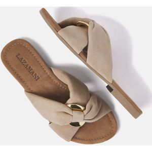 Lazamani overslag slippers met gouden gesp beige maat 37