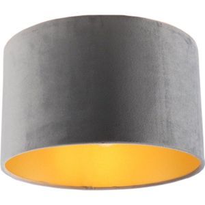 Olucia Krista - Moderne Plafondlamp - Metaal/Stof - Goud;Grijs - Rond - 30 cm