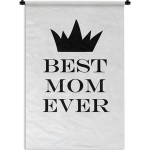Wandkleed Moederdag - Moederdag cadeau / moederdag geschenk met tekst - Best mom ever - zwart wit print Wandkleed katoen 60x90 cm - Wandtapijt met foto