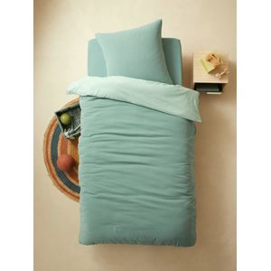 Vertbaudet - Dekbedovertrek + Kussensloop - Katoengaas - Tweekleurig - Instopstrook en Knoopsluiting