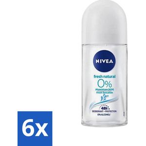 6 x Nivea - Roll-On - Alu Free - Fresh Natural - 0% Aluminum - 50 ml - NIVEA Deodorant - Aluminiumvrije Deodorant - Natuurlijke Deodorant - Deodorant Voor Gevoelige Huid - Deodorant Roller