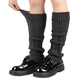 Beenwarmers voor dames - Gebreid - Warme winterleggings - Lange kousen - Past bij laarzen en leggings - Gevoerde beenwarmers - Lange kabelgebreide kousen in herfst/winter - Slouch sokken - Beste kerstcadeau voor meisjes - 40 cm lang - Donkergrijs