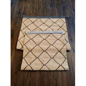 Set van twee handgemaakt Kelim vloerkleden 70 cm x 140 cm en 90 cm x 160 - Naturel Wol tapijt Kilim Uit Egypte - Handgeweven Loper tapijt - Woonkamer tapijt