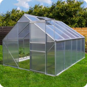 Floraya - Tuinkas incl. fundering - 250x310x205 cm - 6mm dik - Zilver - UV- Bestendig - met ventilatieraam
