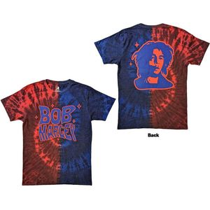 Bob Marley - Trippy Text Heren T-shirt - S - Rood/Blauw