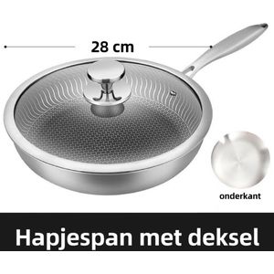 Hapjespan met deksel - Pan - Ø28cm - RVS - Inclusief glazen deksel