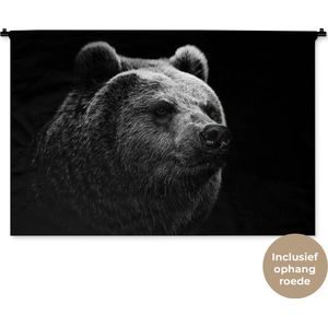 Wandkleed Dieren - Portret van een beer op een zwarte achtergrond Wandkleed katoen 120x80 cm - Wandtapijt met foto
