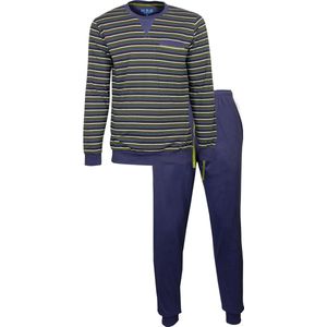 MEQ Heren Pyjama - Ronde Hals - 100% Katoen - Blauw - Maat S
