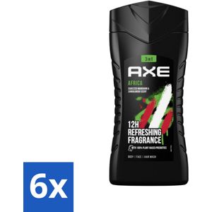 Axe - 3-in-1 Douchegel - Africa - Squeezed Mandarin & Sandalwood - 12hrs Long Lasting Scent - 250 ml - Voordeelverpakking - 6 stuks