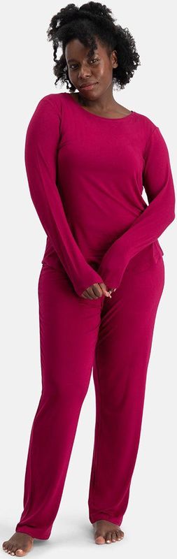 Bamboo Basics Pyjama Set Dames Lange Mouw - Bordeaux Pyjamaset - Maat S - Pyjama Bamboe - Pyjamaset Dames Volwassenen