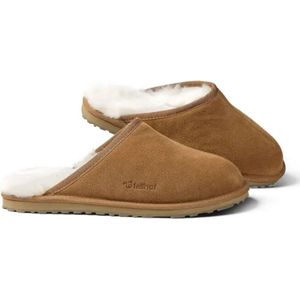 Fellhof Primo pantoffels heren maat 44 – bruin – lamswol – lamsleer - warme pantoffels – wollen pantoffels - sloffen – ademend - antislip zool