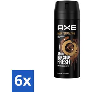 6 x AXE - Deodorant Spray - Dark Temptation - Chocoladegeur - Verleidelijk Fris - 150 ml - AXE Deodorant - Chocoladegeur - Mannelijke Geur - Deodorant Spray - Langdurige Bescherming