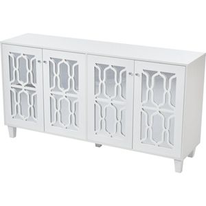 Merax Gespiegeld Dressoir met Kristallen Handgrepen – Luxe Witte Commode Kast met Glanzende Afwerking