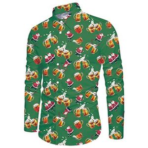 Kerstoverhemd voor heren met lange mouwen en grappige print, geschikt voor feestelijkheden