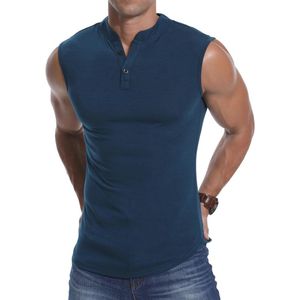 Mouwloos Henley Vest voor Heren - Sportieve Fitness T-Shirt