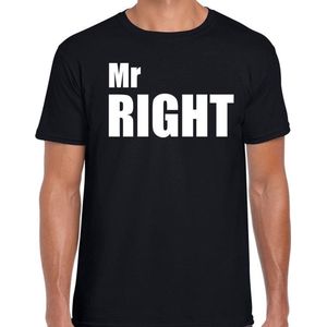 Mr right t-shirt zwart met witte letters voor heren - vrijgezellenfeest - fun tekst shirts / grappige t-shirts L