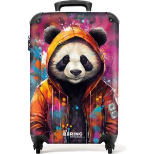 NoBoringSuitcases.com® - Handbagage koffer lichtgewicht - Reiskoffer trolley - Panda met oranje jas en verfspetters - Rolkoffer met wieltjes - Past binnen 55x40x20 en 55x35x25