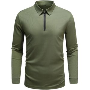 Allthemen Heren Lange Mouw Rek T-Shirt - Oversize Polo Met Halve Rits - S