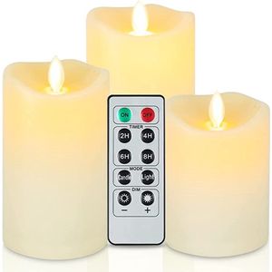 LED Kaarsen 3 stuks-Waterproof Flikkerende Vlamloze Kaarsen, Buiten en Binnen Batterij-aangedreven LED Kaarsen met afstandsbediening, Bewgende vlam, Ivory Frosted