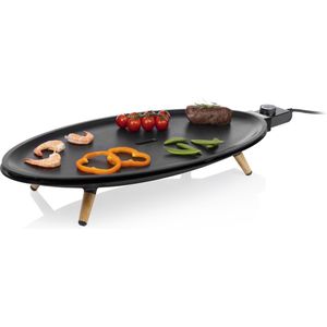 Princess Table Chef Elypse 103200 - Grill & Bakplaat - Gourmet - Ovaal design – XL 60 x 30 cm - 1.8 meter snoer - Trendy bamboo voetjes - Snel warm