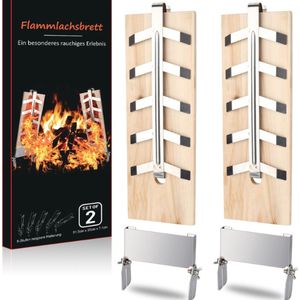 Barbecue grill plank Smoky Grillplank Flame zalmplank set van 2 houten borden. Verstelbare vlamzalmhouder rookplank