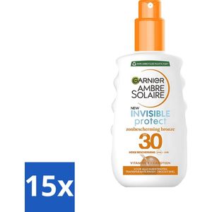 Garnier - Ambre Solaire - Invisible Protect Refresh - Transparante Bronze Zonnebrandspray - SPF 30 - 200 ml - Bulkverpakking - 15 stuks