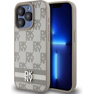 Pokrowiec DKNY PU Leather Checkered Pattern and Stripe Back Cover do iPhone 13 Pro Beige