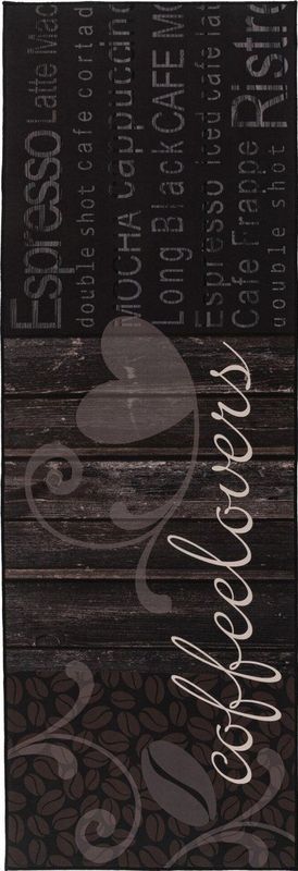 Kitchen Coffeelovers Keukenloper - Anti-slip - Machine Wasbaar - 100% Polyester - Modern Design - Zwart- 60x180 CM