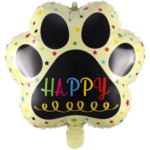 Folie ballon in de vorm van een dieren poot Happy geel zwart - hond - kat - poes - dier - dierenpoot - ballon - folieballon