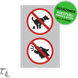 Pictogram/ bord Dibond + boorgaten | Geen hondenpoep/ Hou je hond stil | 17 x 27 cm | Dit is geen hondentoilet | Blaffende honden | Kak opruimen | 1 stuk