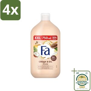Fa - Cream & Oil Cacao - Bad- & Douchegel - Cacaoboter Met Kokosolie - 750 ml - Voordeelverpakking - 4 stuks - Cacaoboter - Kokosolie