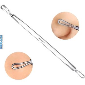 MEDLUXY® - Comedonendrukker (mee-eter verwijderaar) - Lusmodel - Dubbelzijdig - Draadlus en Platte Spatellus - 12 cm