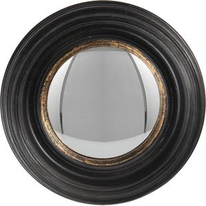 HAES DECO - Bolle ronde Spiegel - Kleur Zwart - Formaat Ø 16x4 cm - Materiaal Polyurethaan ( PU) - Wandspiegel, Spiegel rond, Convex Glas