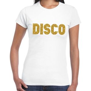 Bellatio Decorations - Verkleed T-shirt - Wit - Gouden Glitter - Disco Thema - Carnaval