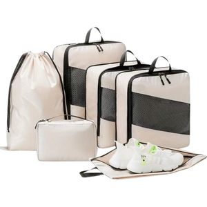 Nivard Koffer Organizer Set - Packing Cubes - Compressie - Travel - Compression - Set - Beige