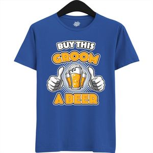 Buy This Groom A Beer | Vrijgezellenfeest Cadeau Man - Groom To Be Bachelor Party - Grappig Bruiloft Bruidegom Heren Shirt - T-Shirt - Unisex - Royal Blue - Maat L