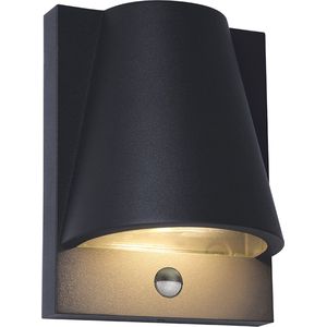 Olucia Luana - Moderne Buiten wandlamp met bewegingssensor - Aluminium - Zwart