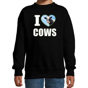 I love cows sweater met dieren foto van een koe zwart voor kinderen - cadeau trui koeien liefhebber - kinderkleding / kleding 134/146