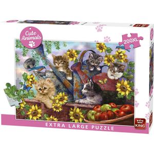 King Puzzel 200 Stukjes XL - Poezen in de Tuin - Cute Animal - Dierenpuzzel met Grote Stukjes