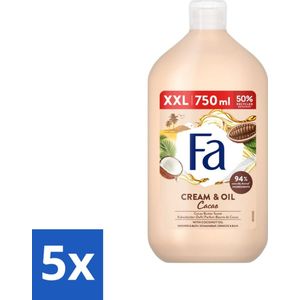 5 x Fa - Cream & Oil Cacao - Bad- & Douchegel - Cacaoboter Met Kokosolie - 750 ml - Bad- En Douchegel - Cacaoboter - Kokosolie - Hydraterend - Huidverzorging